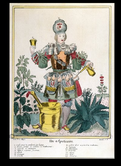 En apotekare (färggravyr) av French School