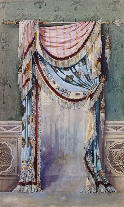 En interiör med gardindesign, c.1880 av French School