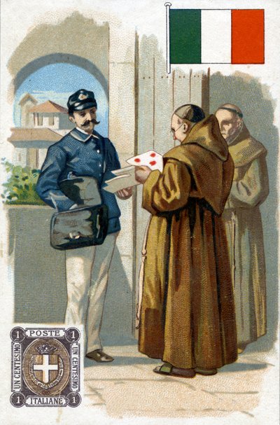 En italiensk brevbärare som levererar post, sent 1800-tal av French School
