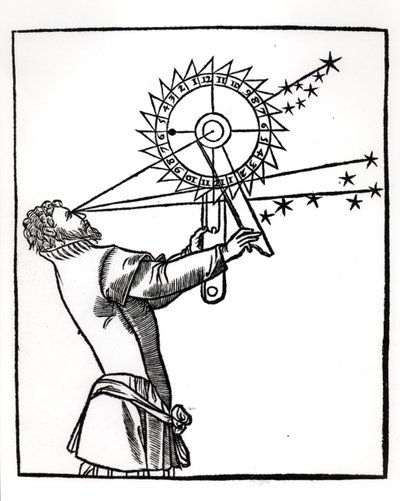 En astrolabium, illustration från Cosmographia av Petrus Apianus (1495-1552), publicerad i Paris av Vivant Gualtherot, 1551 Vivant av French School