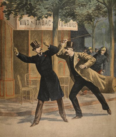 En incident mellan Esterhazy och Picquart, illustration från Le Petit Journal: Supplement illustre, 17 juli 1898 av French School