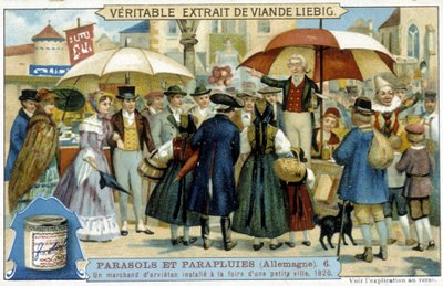 En orvietisk köpman (charlatan) installerad på mässan i en liten stad i Tyskland - Reklametikett Liébig, v.1900 av French School