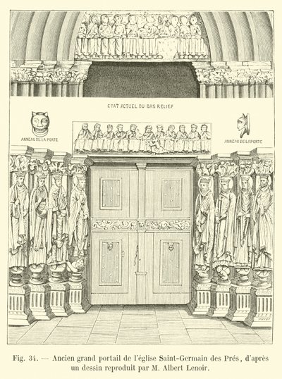 Tidigare stor portal till Saint-Germain des Pres-kyrkan, från en teckning reproducerad av M Albert Lenoir av French School