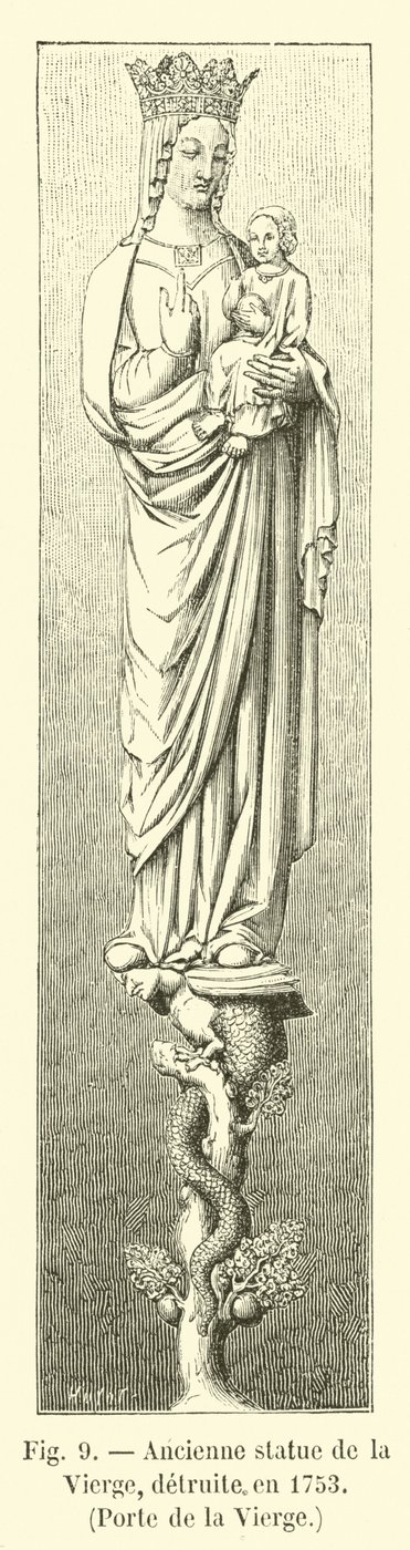Gammal staty av Jungfrun, förstörd 1753, Porte de la Vierge av French School