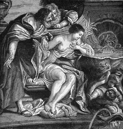 Forntida Egypten: Cheops föreställde sig att prostituera sin dotter för att betala för byggandet av pyramiderna (upphandling). Gravyr i "Prostitutionens och utsvävningens historia bland alla världens folk från antiken till våra dagar" av Dr Th. -F. D av French School