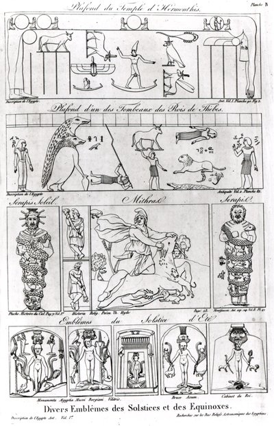 Forntida egyptiska och persiska religiösa och astronomiska illustrationer och symboler av French School