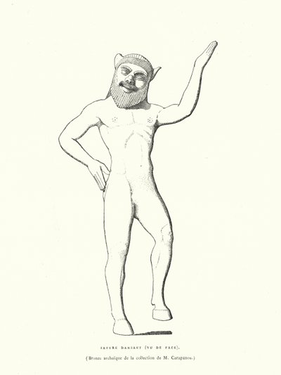 Forntida grekisk bronsfigur av en dansande satyr (gravyr) av French School