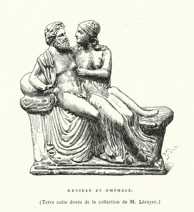 Forntida grekisk terrakottaskulptur av Hercules och Omphale (gravyr) av French School