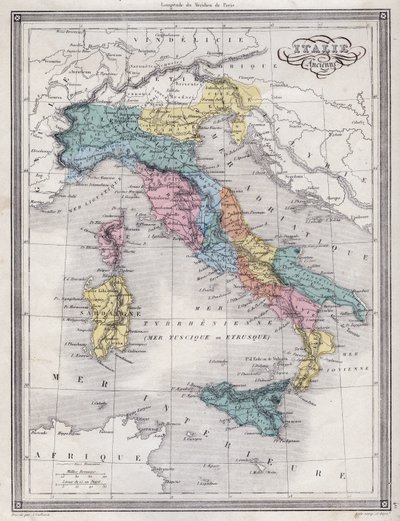Antika Italien - Plåt extraherad från "" Universal Atlas of Ancient and Modern Geography for Residential Schools"" av Vuillemin - ca. 1845 av French School