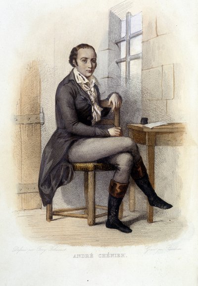 Andre Chenier (1762-1794), fransk poet, vid conciergen - i "Le Plutarque francais", red. Mennechet av French School