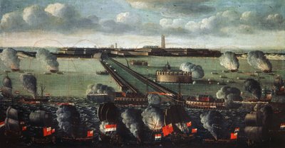 Anglo-holländsk flotta bombarderade Dunkirk 1695 av French School