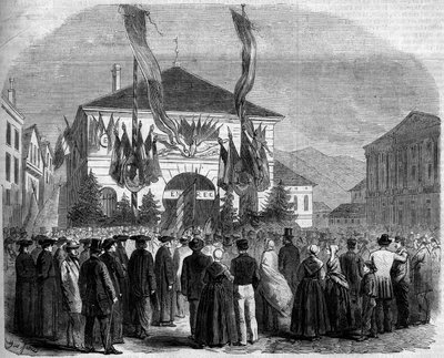 Annexering av Savoie till Frankrike, Chambery, 22 april 1860: befolkningens röst om Savoies anslutning till Frankrike. Gravyr i "" Le Monde Illustré"" nr 160 av 5 maj 1860. av French School
