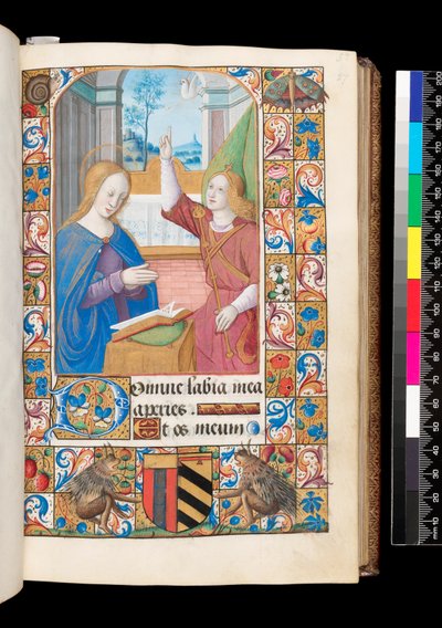 Bebådelsen från Timboken, MS 92 f.27r, Västra Frankrike av French School