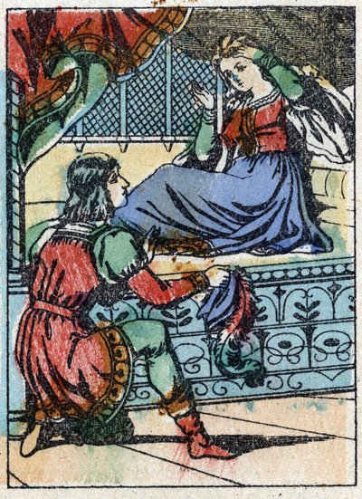 Anonym illustration för "La belle au bois dormant", berättelse av Charles Perrault (1628-1703), fransk författare. Trästick av Imaging Pellerin - Epinal, sd. Sent 1800-tal. av French School