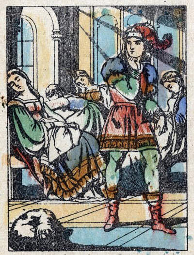 Anonym illustration för "La belle au bois dormant", berättelse av Charles Perrault (1628-1703), fransk författare. Trästick av Imaging Pellerin - Epinal, sd. Sent 1800-tal. av French School