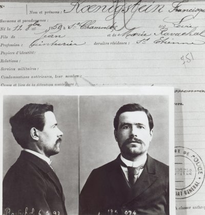 Antropometrisk form av Francois Claudius Koenigstein, så kallad Ravachol (1859-92), av French School