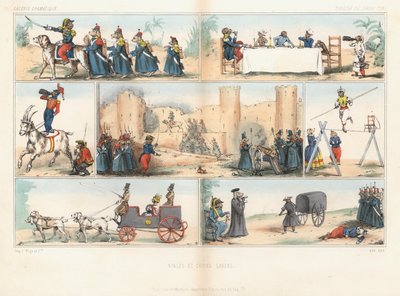 Antropomorfa hundar och apor (färgad gravyr) av French School