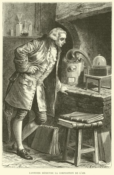 Antoine Lavoisier upptäcker sammansättningen av Air (gravyr) av French School
