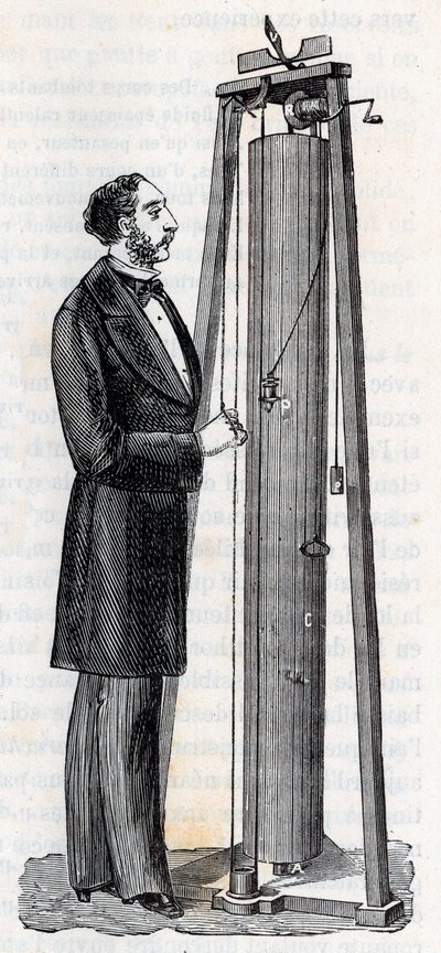 Apparat av Arthur Jules Morin (1795-1880) apparat för studiet av kropparnas fall - Gravering i "" Vetenskaper förde till allas nåder - Populär fysik och kemi"" av Alexis Clerc - Slutet av 1800-talet - Privat samling av French School