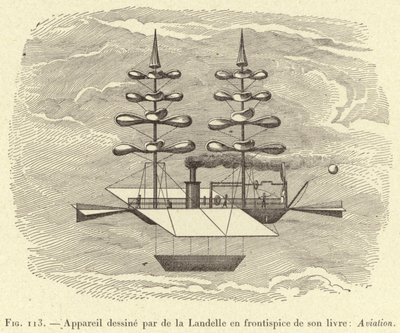 Flygplan designat av de la Landelle på framsidan av hans bok: Aviation (gravyr) av French School