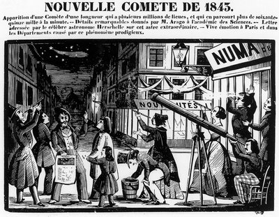 Utseende av en komet i Paris 1843 - gravyr av French School