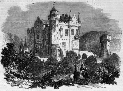 Arkitektur: yttre vy av Abbotsford Castle (1824), där författaren Walter Scott bodde. Skottland av French School
