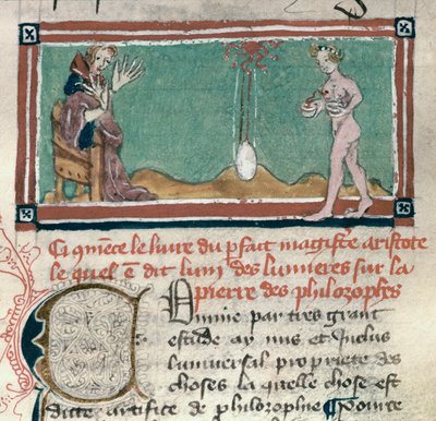 Aristoteles (384-322 f.Kr.) och Filosofstenen, från en samling ockulta texter av French School