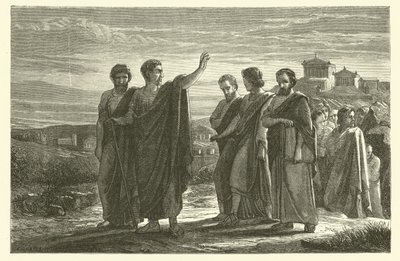 Aristoteles landsförvisad från Aten med sina lärjungar (gravyr) av French School