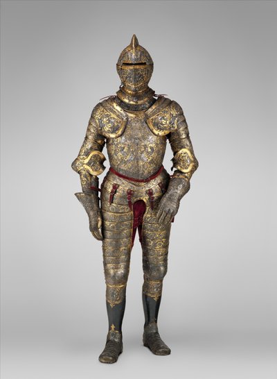 Pansar av Henrik II, kung av Frankrike (regerade 1547–59), c.1555 (stål, guld, silver, läder, textil)   Datum: ca. 1555 Medium: Stål, guld, silver, läder, textil av French School