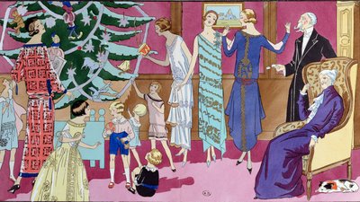 Runt julgranen, modetallrik från tidningen Art Gout Beaute, december 1923 av French School