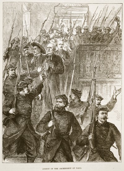 Arrestering av ärkebiskopen av Paris, mars 1871, illustration från Cassells historia om kriget mellan Frankrike och Tyskland, 1870-1871 av French School