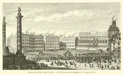 Drottningens ankomst till Hôtel de Ville, Dauphins födelsedag, 21 och 23 januari 1782 av French School