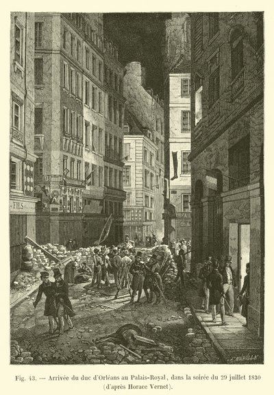 Ankomsten av hertigen av Orléans till Palais-Royal, på kvällen den 29 juli 1830, enligt Horace Vernet av French School