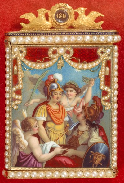 Art France: anteckningsbok i hans fall med allegori vid födelsen av kungen av Rom (Napoleon II, son till kejsar Napoleon I (1769-1821) av French School