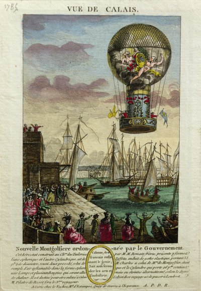 Bestigning av en Mongolfiere luftballong i Calais 1785 av French School