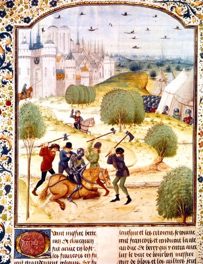 Mordet på en engelsk riddare utanför Paris 1437 (100 års krig) belysning från Chronicles of England skriven av Jean de Wavrin av French School