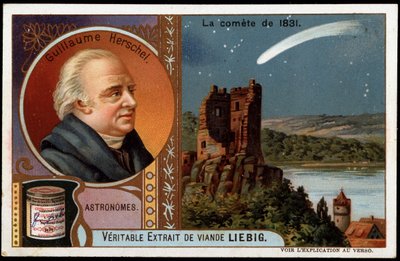 Astronomi: kometen 1831, med porträttet av William Herschel (Friedrich Wilhelm Herschel) (1738-1822) - Liebig-kromolitografi av French School