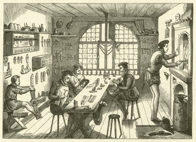 Verkstad av Etienne de Laulne, kallad Stephanus, guldsmed från 1500-talet (gravyr) av French School