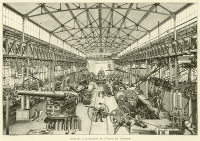 Artilleriverkstäder i Creusot-fabriken (gravyr) av French School