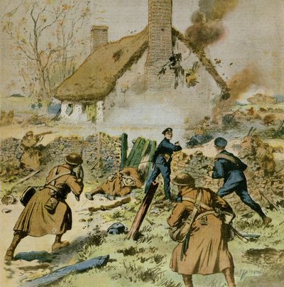 Attack av polis och brittiska trupper på en gård ockuperad av Sinn-Fein, omslag till Le Petit Journal, 5 december 1910 av French School
