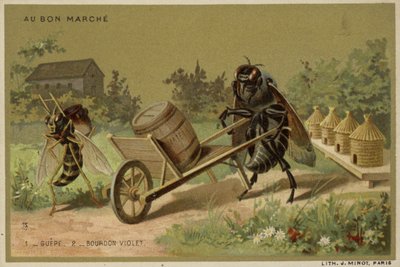 Au Bon Marche-kort med antropomorfa insekter av French School