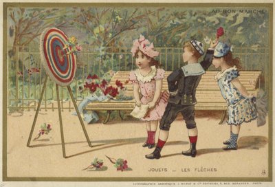 Au Bon Marche-kort med barnspel av French School