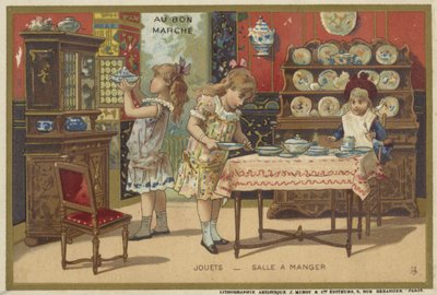 Au Bon Marche-kort med barnspel av French School
