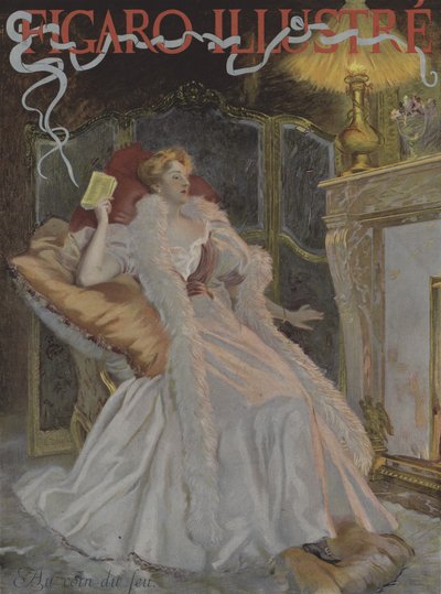 Au coin du feu (Vid brasan). Omslag till Le Figaro Illustre, januari 1896 (litho i färg) av French School