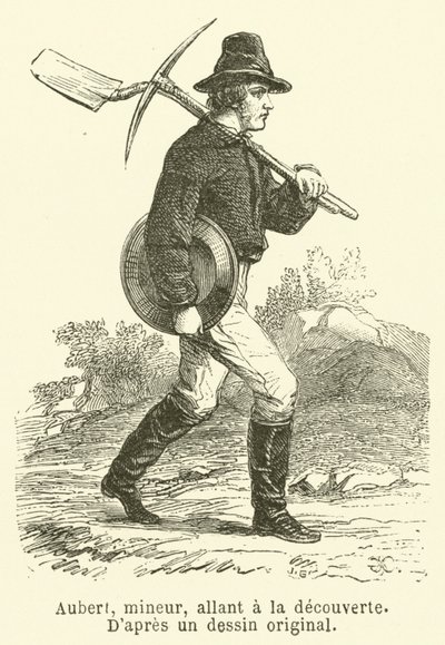 Aubert, gruvarbetare, utforskande (gravyr) av French School