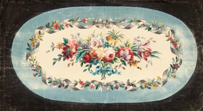 Aubusson design för en soffrygg eller ryggstöd av sprej av blandade blommor inom band och blommiga kanter av French School