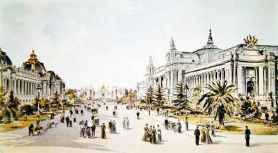 Avenue Nicholas II som visar Grand Palais och Petit Palais under Exposition Universelle i Paris, illustration från 