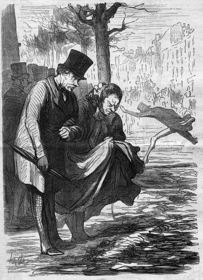 Hemsk asfalt!. Tecknad av Honore Daumier (1808-1879). Gravyr i "" Den illustrerade världen"" nr 277 av 2 augusti av French School