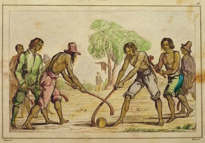 Bollspel, populära seder hos de chilenska indianerna (handfärgad gravyr) av French School