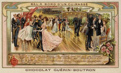 Boll ombord på ett krigsskepp (chromolitho) av French School